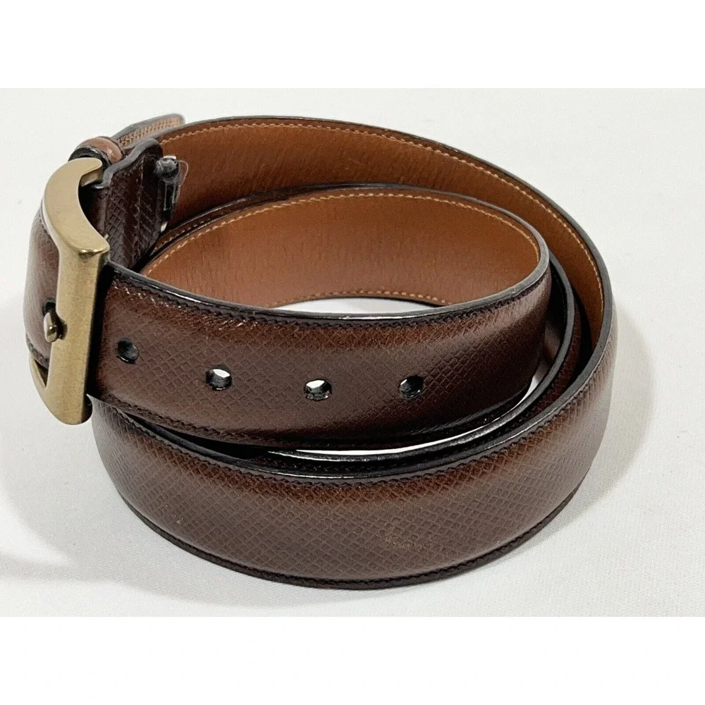 Trafalgar‎ Leather Belt Mens 42 Brown Check Pattern Brass Buckle Classic